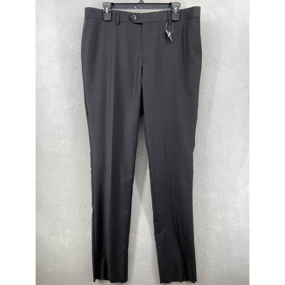 Zanetti Pants Mens Sz 38 Lanificio di Biella Black Straight Leg *Un-hemmed* Wool